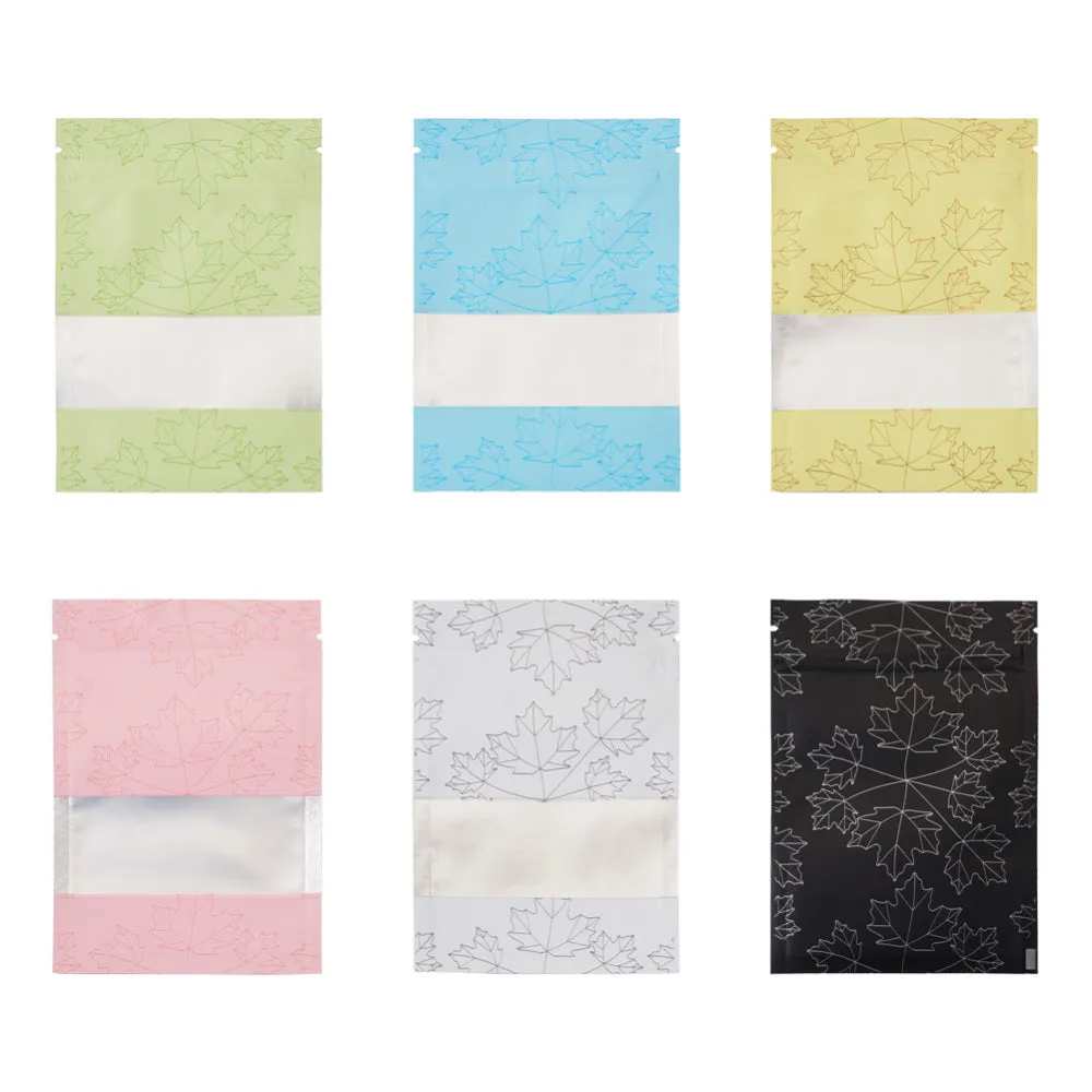 1 Bag 120Pcs 6 Colors Plastic Zip Lock Storage Bag, Self Seal Bag, Top Seal, Matt with Maple Leaf Pattern, Mixed Color, 12x8x0.2cm, 20pcs/color