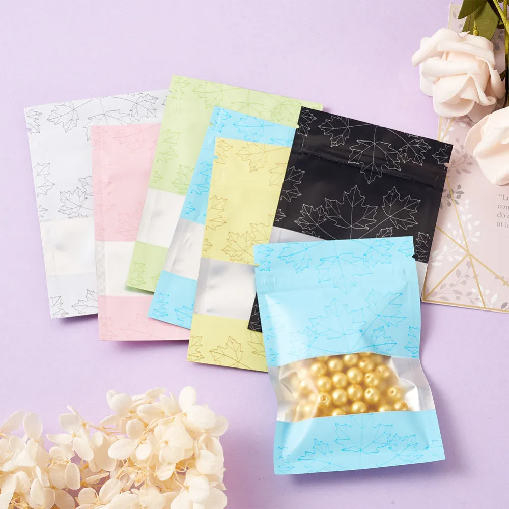 1 Bag 120Pcs 6 Colors Plastic Zip Lock Storage Bag, Self Seal Bag, Top Seal, Matt with Maple Leaf Pattern, Mixed Color, 12x8x0.2cm, 20pcs/color