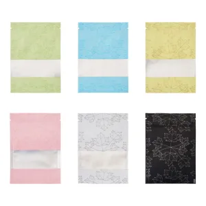 1 Bag 120Pcs 6 Colors Plastic Zip Lock Storage Bag, Self Seal Bag, Top Seal, Matt with Maple Leaf Pattern, Mixed Color, 12x8x0.2cm, 20pcs/color