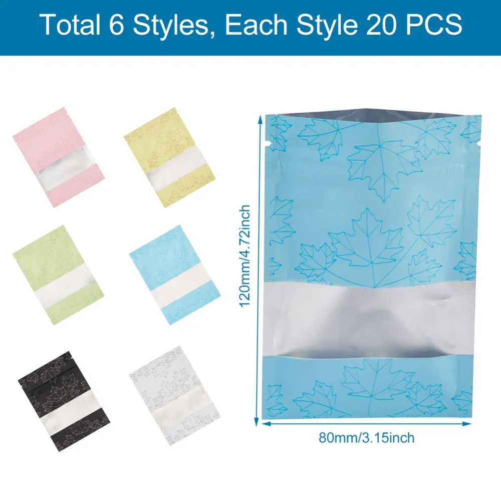 1 Bag 120Pcs 6 Colors Plastic Zip Lock Storage Bag, Self Seal Bag, Top Seal, Matt with Maple Leaf Pattern, Mixed Color, 12x8x0.2cm, 20pcs/color