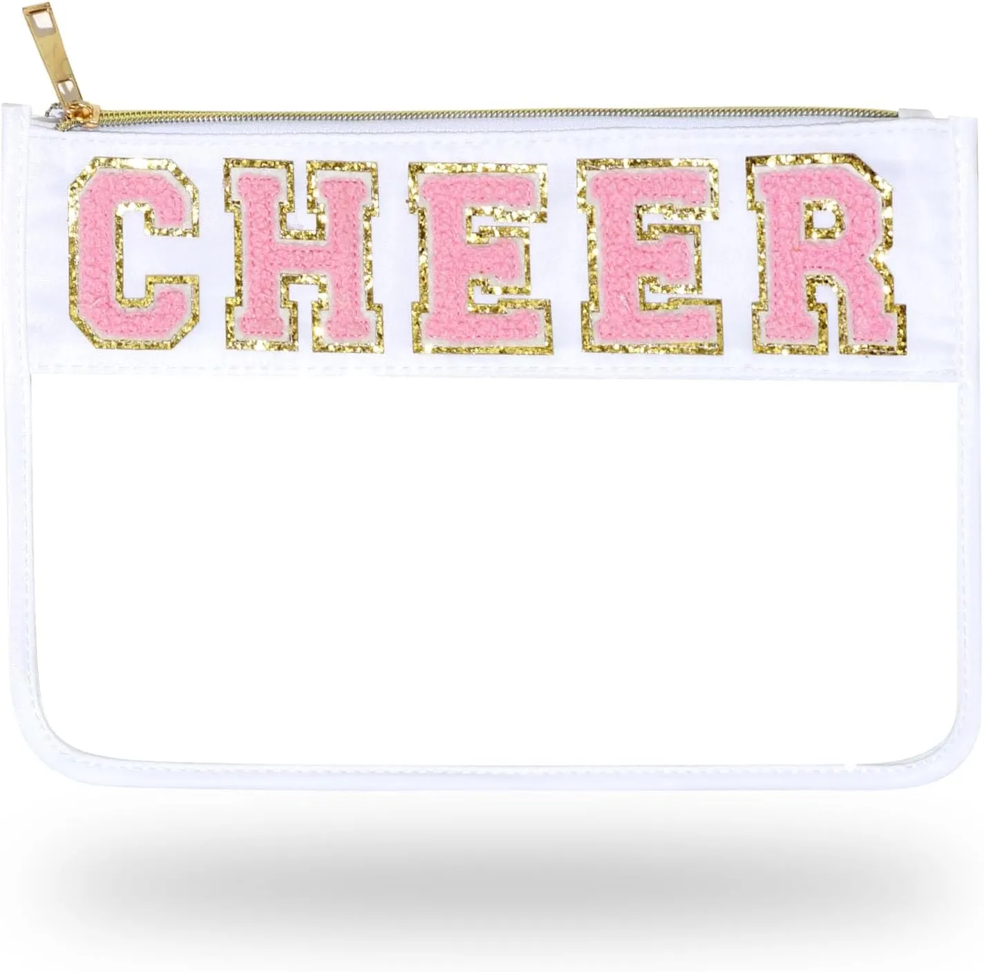 1 Pcs Cheer Gifts Chenille Letter Cheer Bags Patch Makeup Bag Flat Clear Pouch Cheerleading Gifts for Girls Cheer Teams