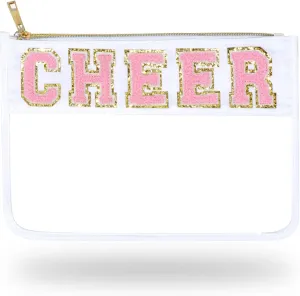1 Pcs Cheer Gifts Chenille Letter Cheer Bags Patch Makeup Bag Flat Clear Pouch Cheerleading Gifts for Girls Cheer Teams