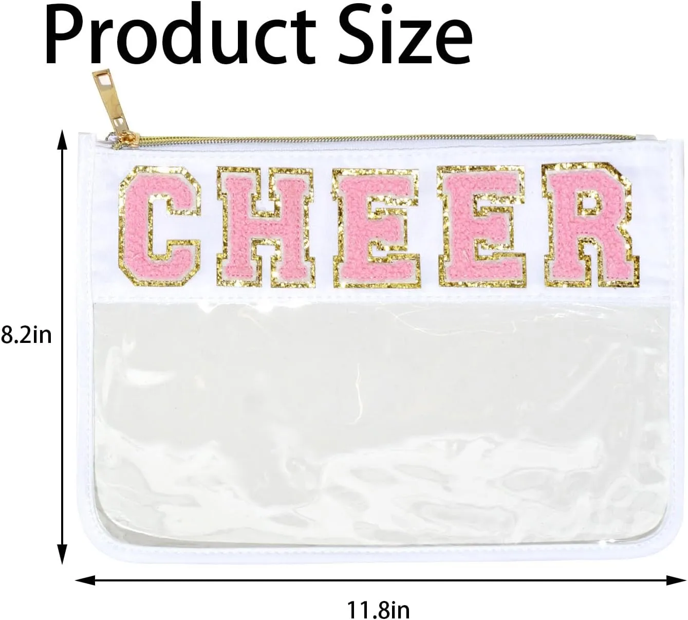 1 Pcs Cheer Gifts Chenille Letter Cheer Bags Patch Makeup Bag Flat Clear Pouch Cheerleading Gifts for Girls Cheer Teams