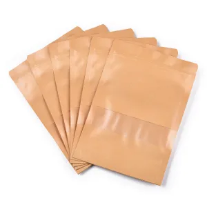 100 pc Resealable Kraft Paper Bags, Resealable Bags, Small Kraft Paper Stand up Pouch, with Window, Sandy Brown, 26.2x18.2cm