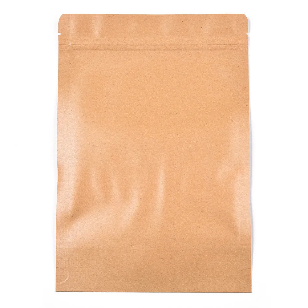 100 pc Resealable Kraft Paper Bags, Resealable Bags, Small Kraft Paper Stand up Pouch, with Window, Sandy Brown, 26.2x18.2cm