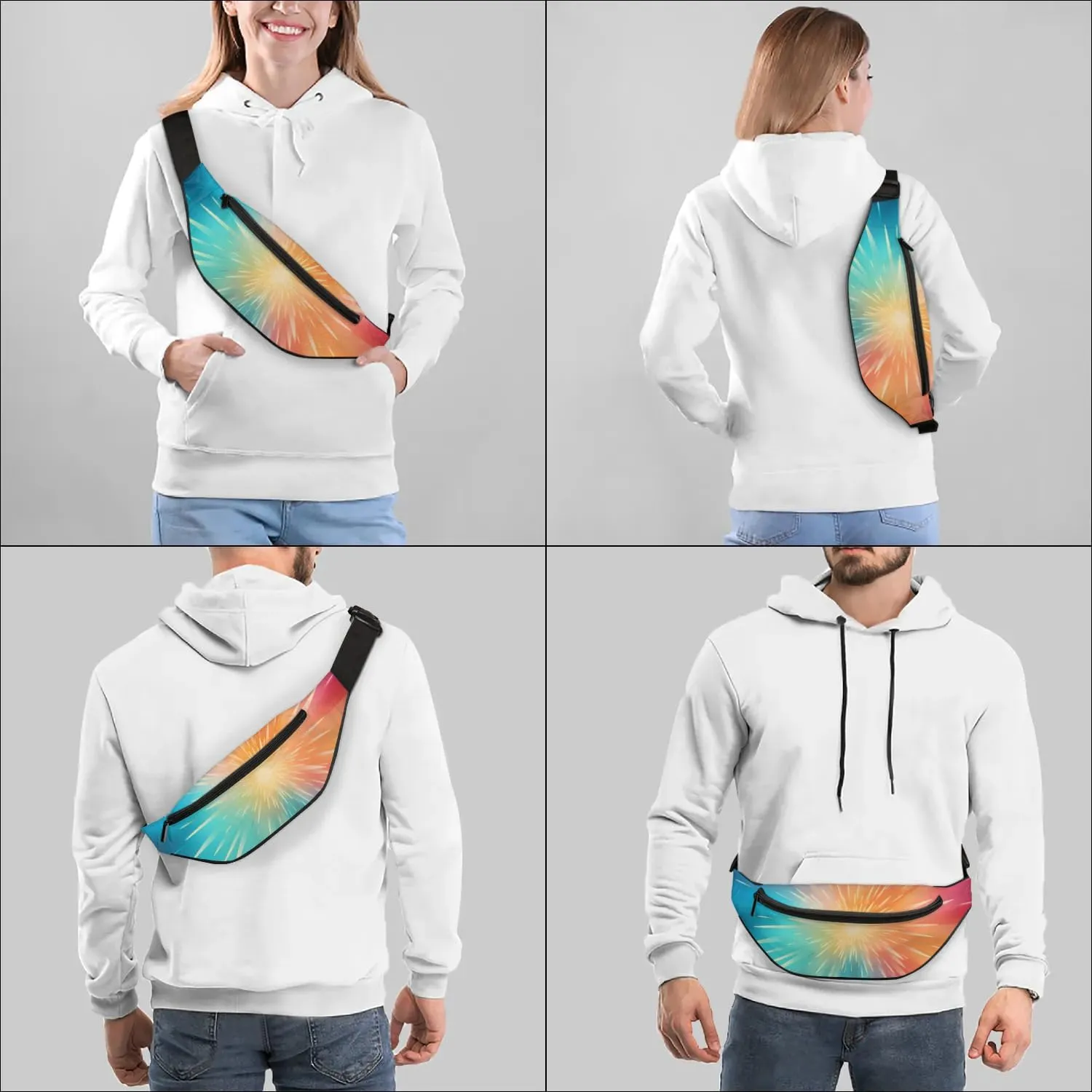 Abstract Pattern Rainbow Fanny Packs for Women Men Cross Body Purse Waterproof Sports Waist Bag Pack Belt Bag for Travel Hiking Running Cycling