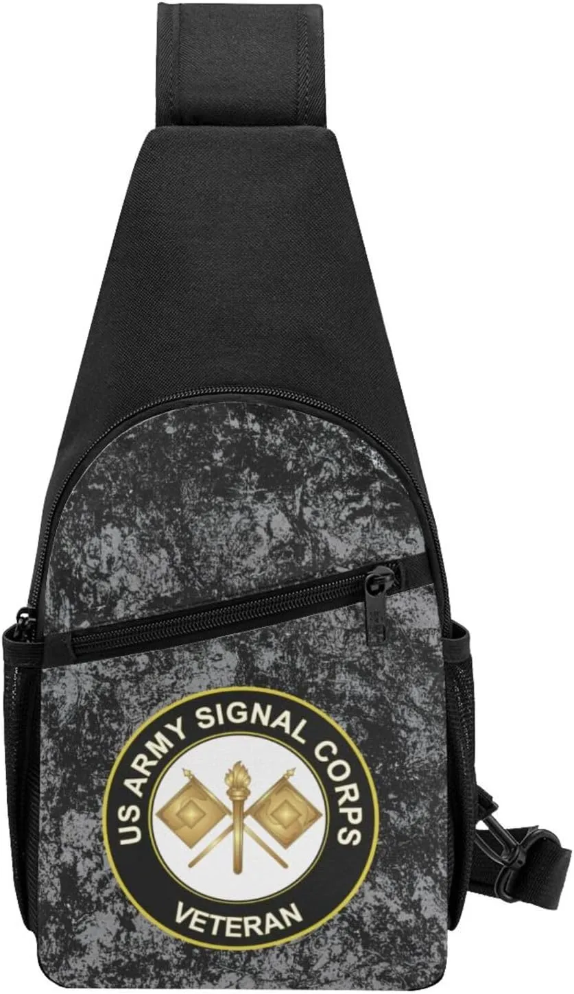 Army Signal Corps Veteran Sling Bag Crossbody Backpack Shoulder Casual Daypack Bags for Men