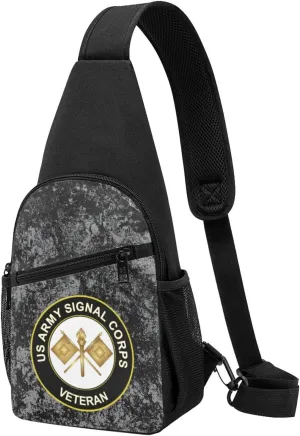 Army Signal Corps Veteran Sling Bag Crossbody Backpack Shoulder Casual Daypack Bags for Men