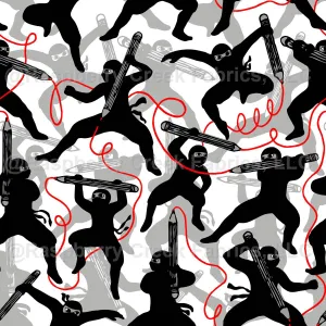 Back to school black ninjas with red pencils grey white