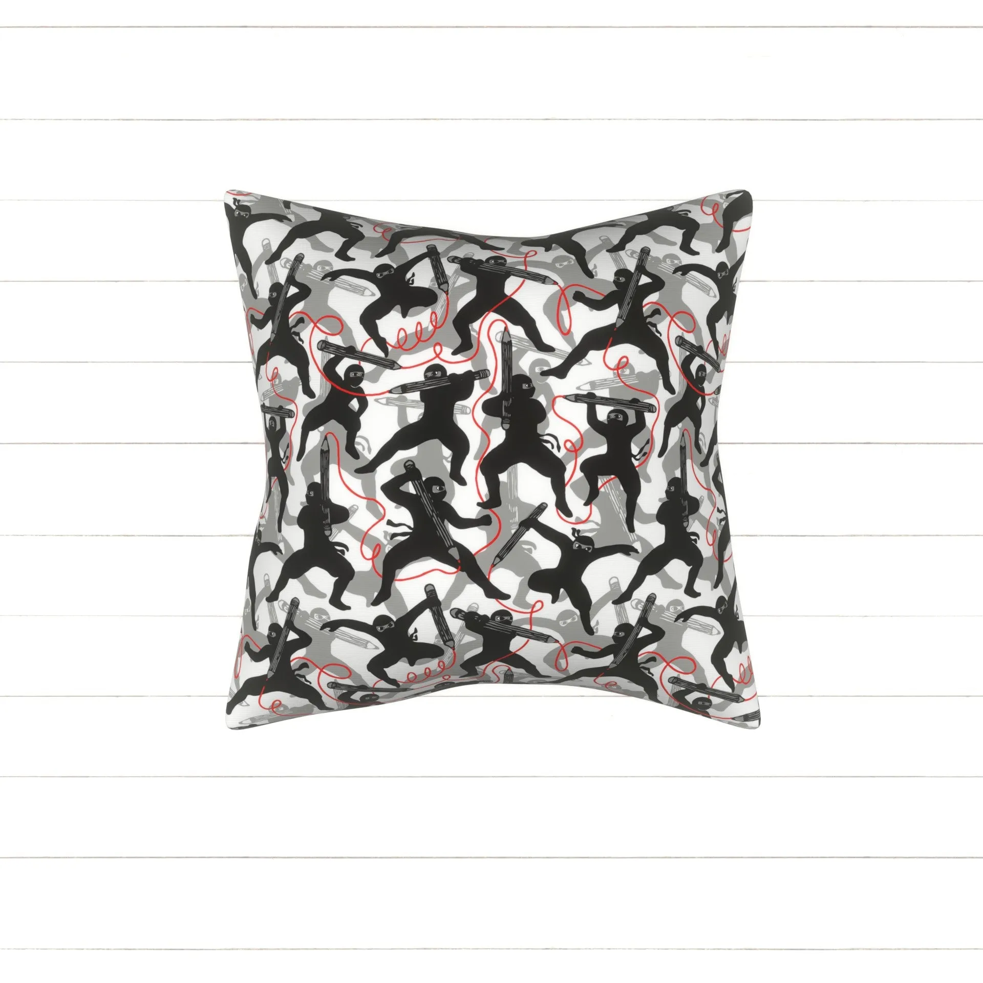 Back to school black ninjas with red pencils grey white