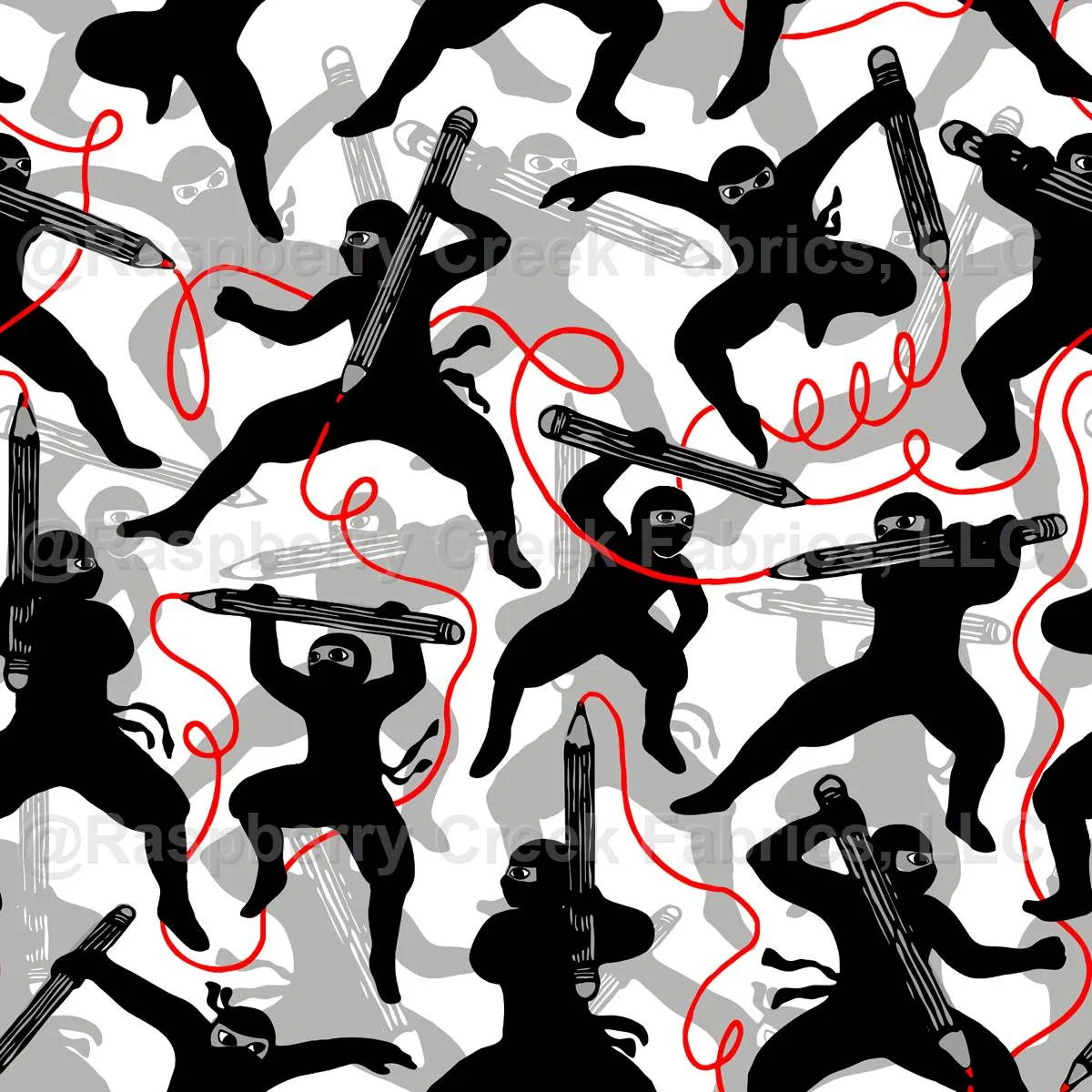 Back to school black ninjas with red pencils grey white