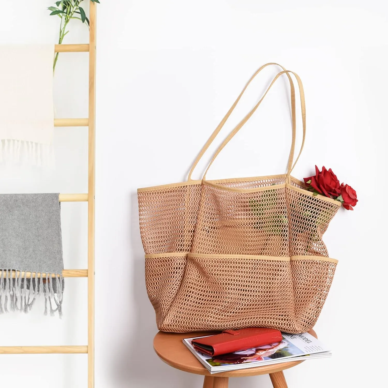 Beach Bag - Mesh Tote Bag Beach Vacation Clothes for Women Pool Bag for Travel Pool Family Cruise Essentials 2025