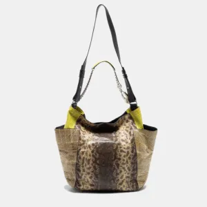 Beige/Green Karung and Watersnake Anna Shoulder Bag