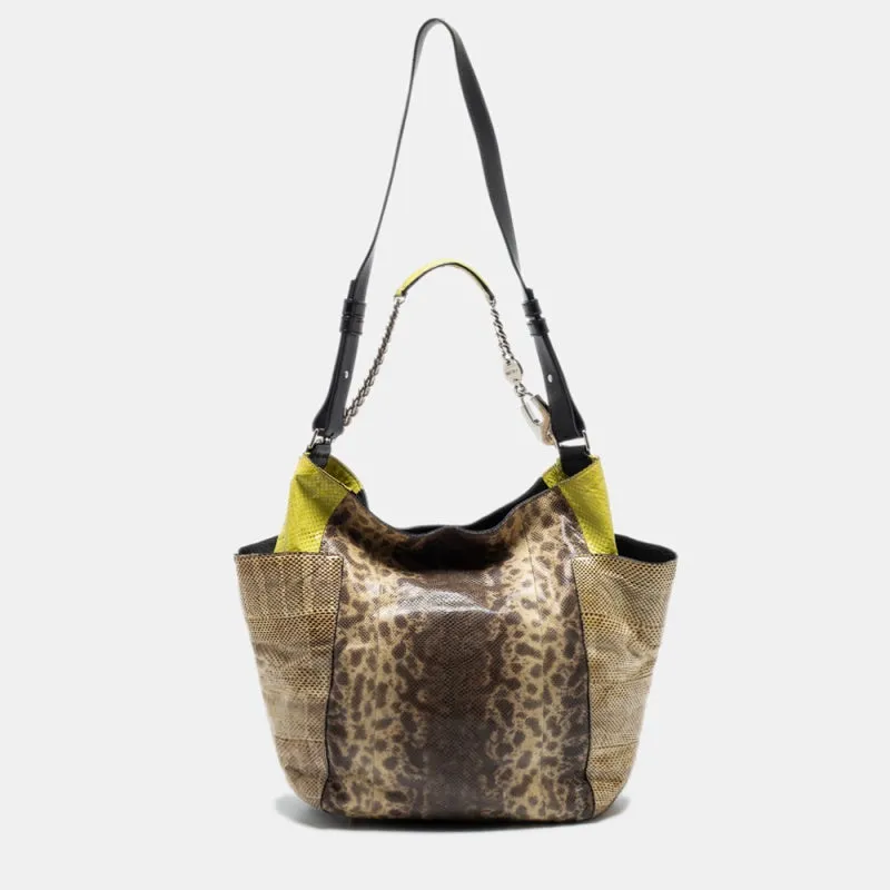 Beige/Green Karung and Watersnake Anna Shoulder Bag
