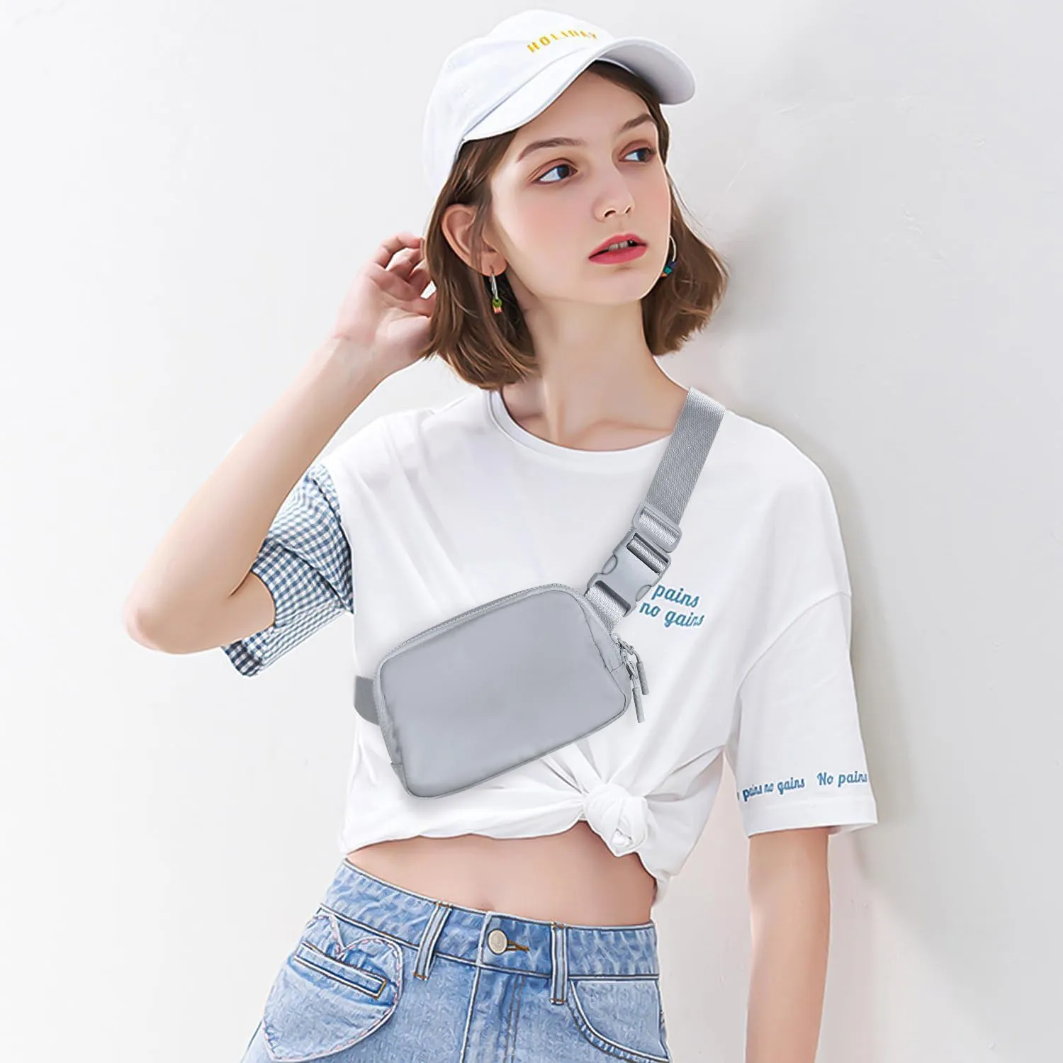 Belt Bag Fanny Pack Crossbody Bags for Women Two-Way Zip Closure Fashion Waist Packs with Adjustable Strap Teen Girl Gifts Trendy Stuff Gifts for Women Teenage Girls (Grey)