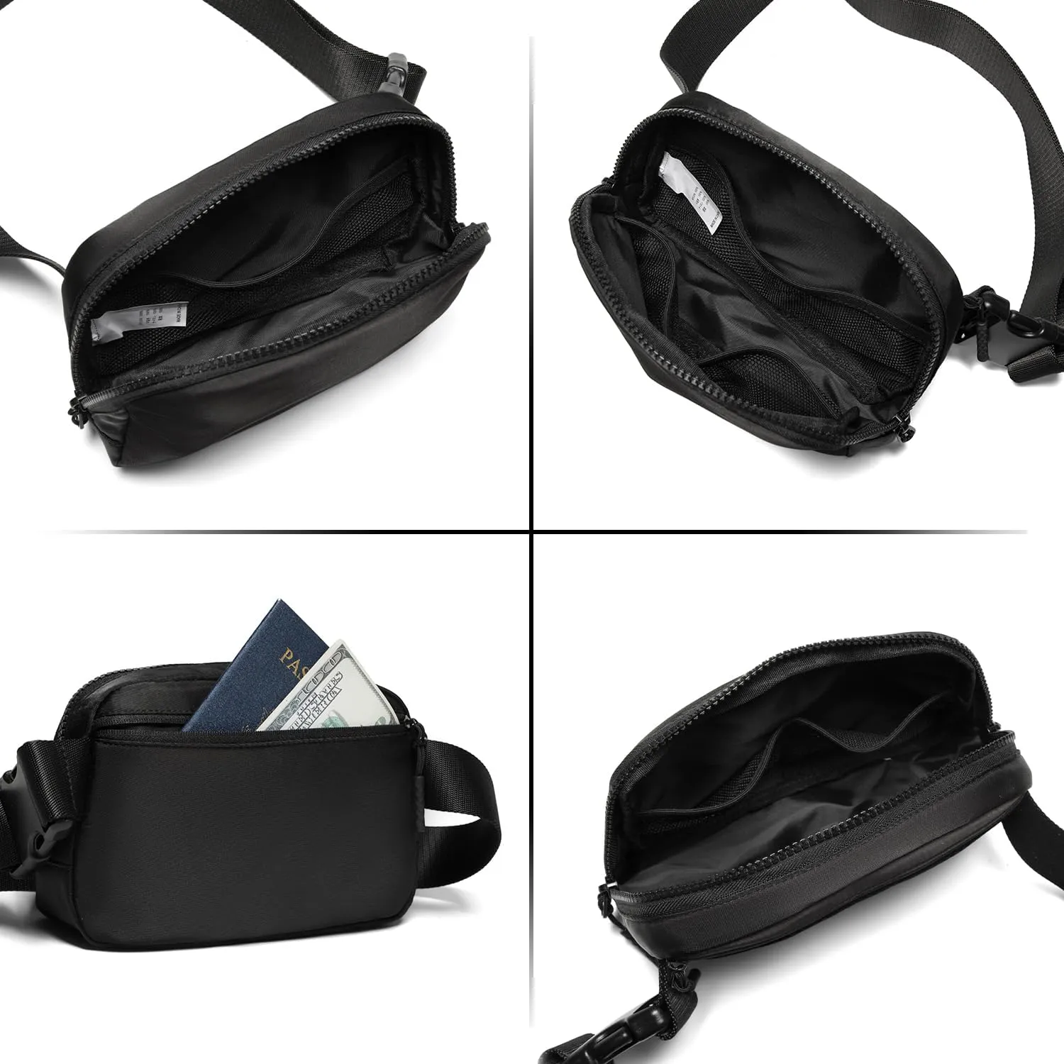 Belt Bag for Women Fanny Pack Crossbody Bags for Women Two-Way Zip Closure Fashion Waist Packs with Adjustable Strap Teen Girl Gifts Trendy Stuff Gifts for Women Teenage Girls (Black)