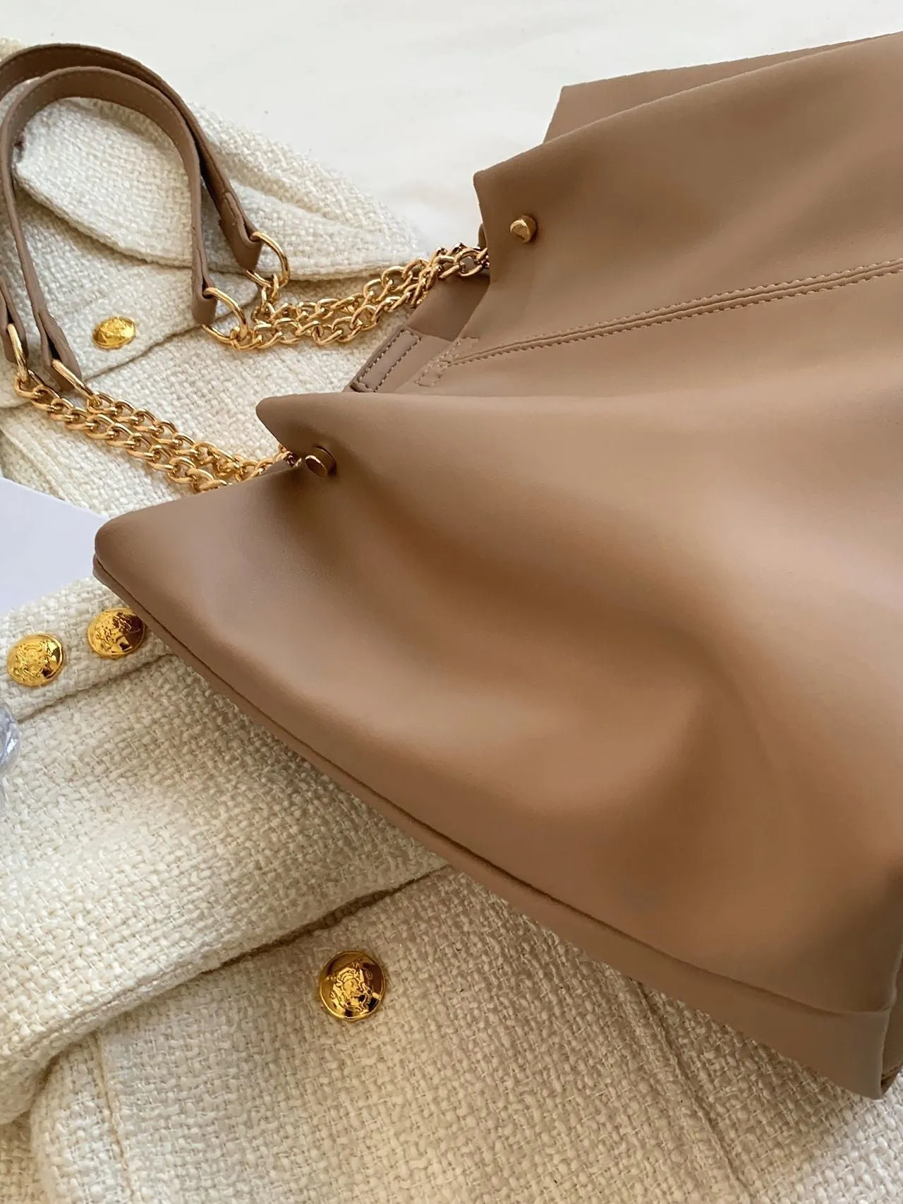 binfenxie - Minimalist Chain Strap Shoulder Tote Bag  - Women Tote Bags