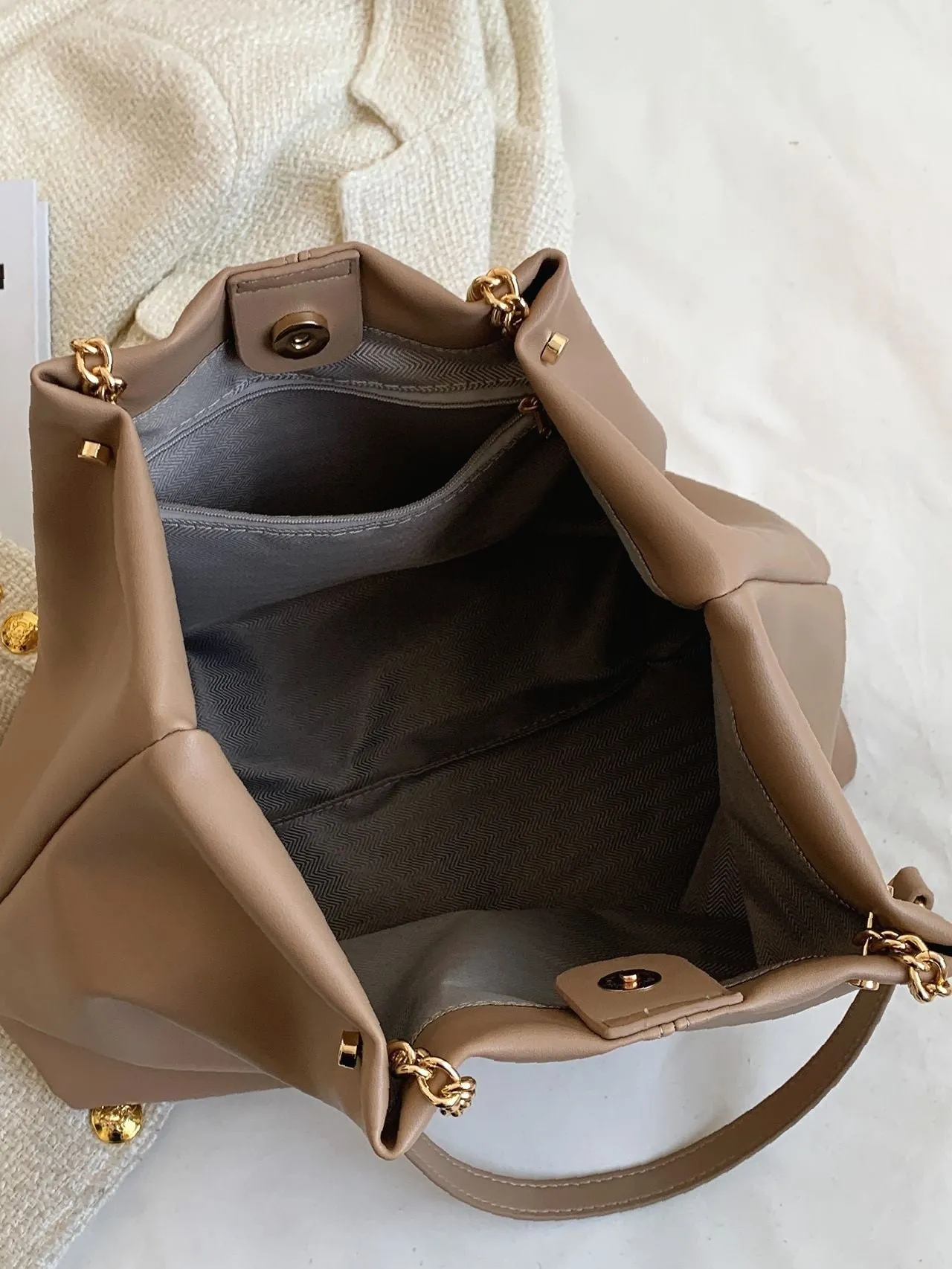 binfenxie - Minimalist Chain Strap Shoulder Tote Bag  - Women Tote Bags