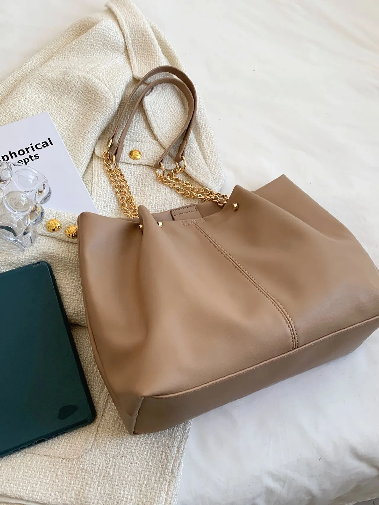 binfenxie - Minimalist Chain Strap Shoulder Tote Bag  - Women Tote Bags