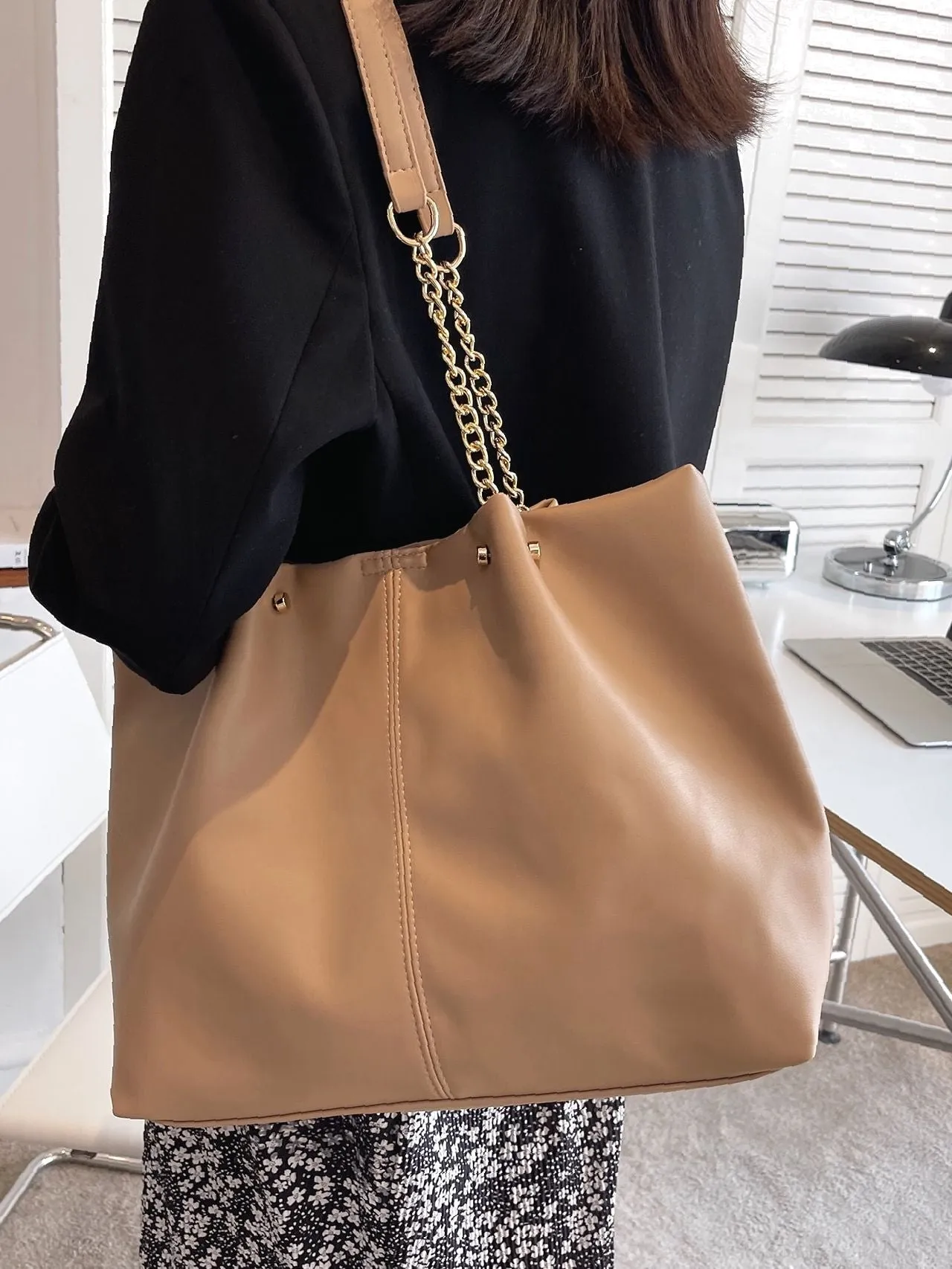 binfenxie - Minimalist Chain Strap Shoulder Tote Bag  - Women Tote Bags