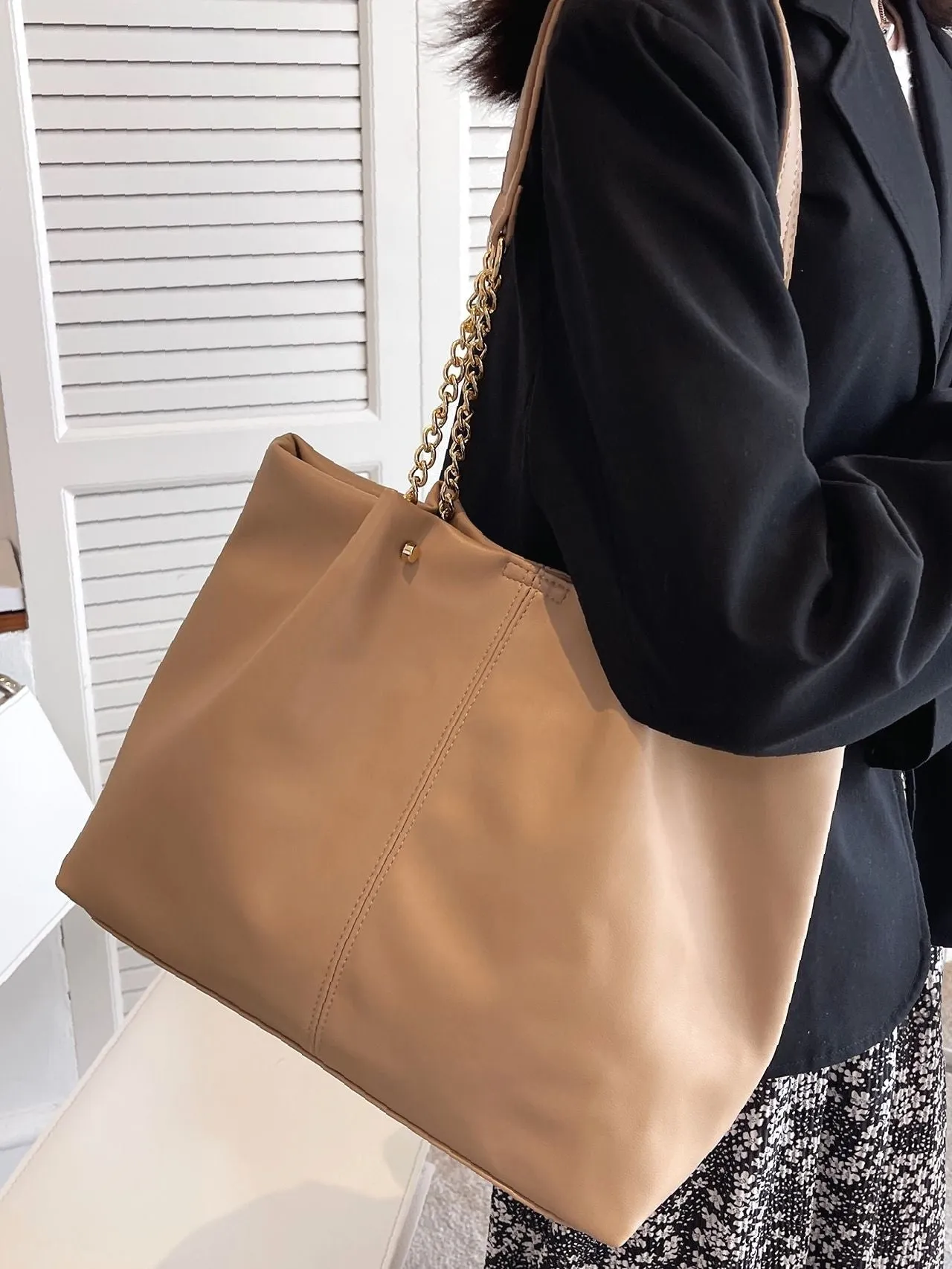 binfenxie - Minimalist Chain Strap Shoulder Tote Bag  - Women Tote Bags