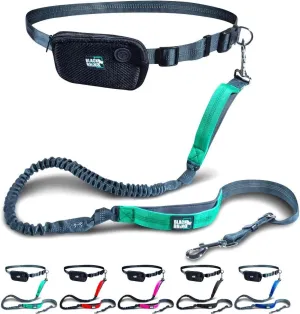 Black Rhino - Premium Hands Free Dog Leash for Running Walking Jogging & Hiking - Adjustable Length Dual Handle Bungee Leash Medium  Large Dogs Neoprene Padded Handles - Running Pouch Included Aqua