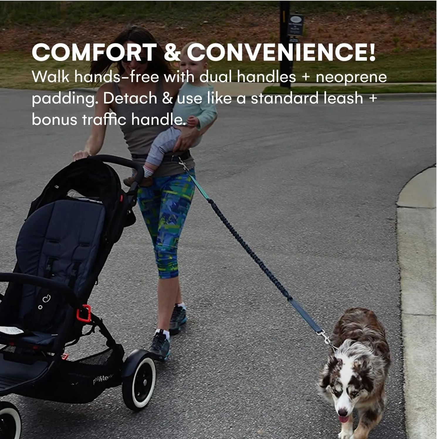 Black Rhino - Premium Hands Free Dog Leash for Running Walking Jogging & Hiking - Adjustable Length Dual Handle Bungee Leash Medium  Large Dogs Neoprene Padded Handles - Running Pouch Included Aqua