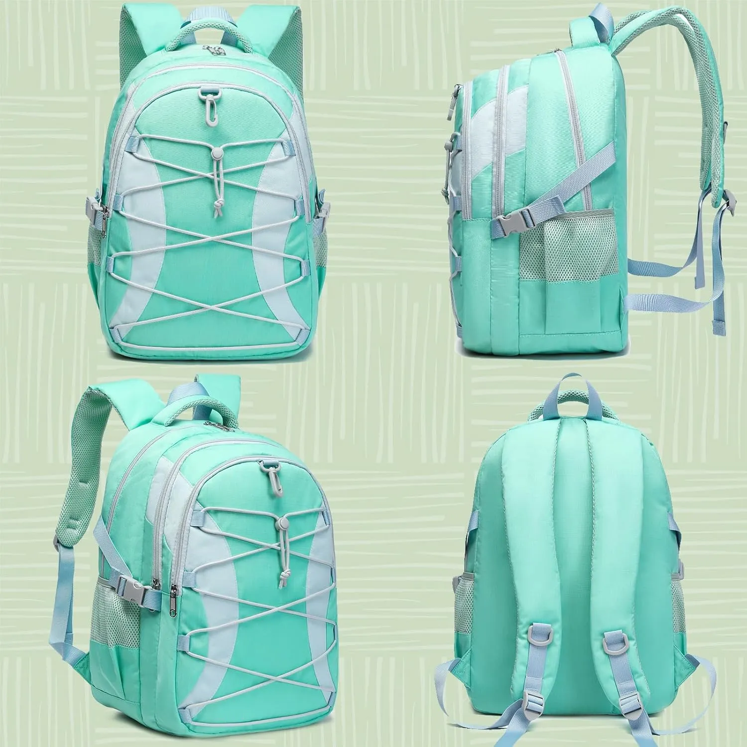 BLUEFAIRY Middle High School Backpack for Boys Girls Large Bookbag with Laptop Compartment Back to School Book Bags for Teens Teenagers Mochilas Escolares para Nios Nias (Mint Green/Gray, Solid)