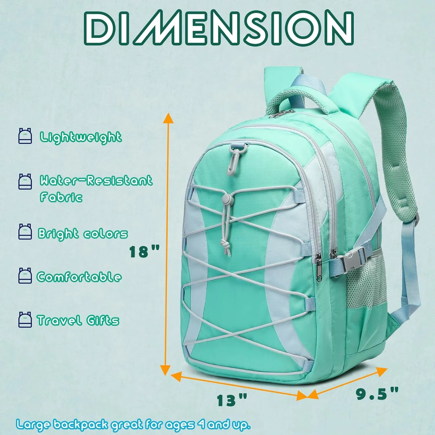BLUEFAIRY Middle High School Backpack for Boys Girls Large Bookbag with Laptop Compartment Back to School Book Bags for Teens Teenagers Mochilas Escolares para Nios Nias (Mint Green/Gray, Solid)