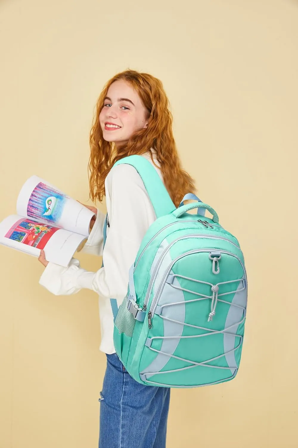 BLUEFAIRY Middle High School Backpack for Boys Girls Large Bookbag with Laptop Compartment Back to School Book Bags for Teens Teenagers Mochilas Escolares para Nios Nias (Mint Green/Gray, Solid)