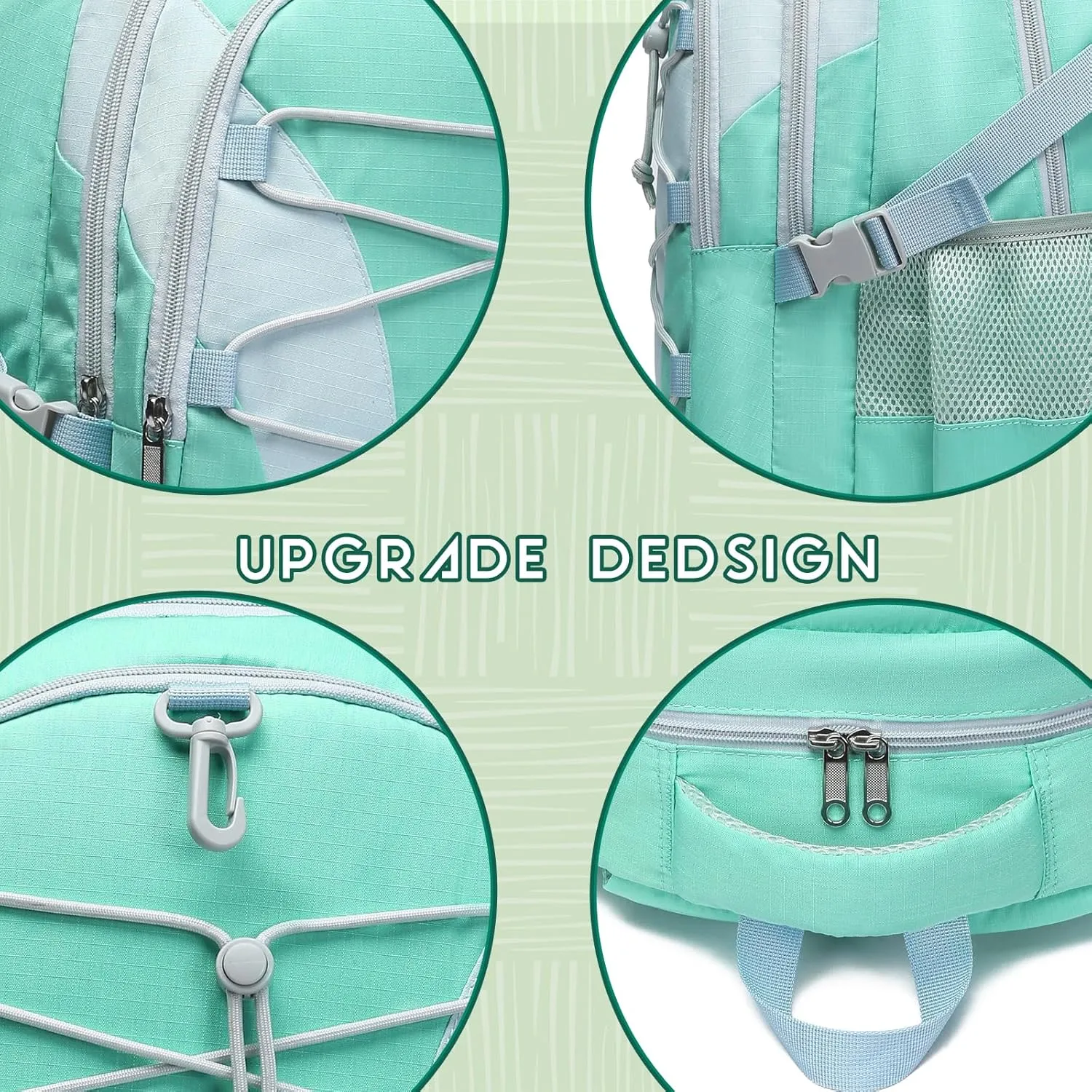 BLUEFAIRY Middle High School Backpack for Boys Girls Large Bookbag with Laptop Compartment Back to School Book Bags for Teens Teenagers Mochilas Escolares para Nios Nias (Mint Green/Gray, Solid)