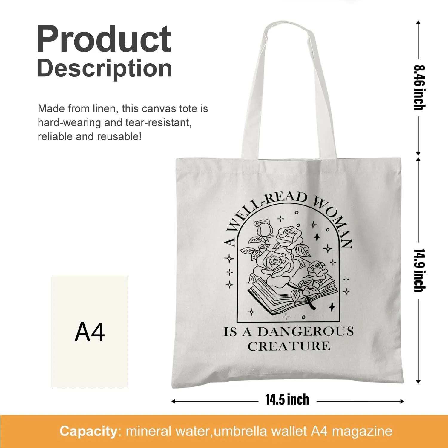Book Lovers Canvas Tote Bag, Librarian Reading Reusable Bag, Book Tote Bag Gifts
