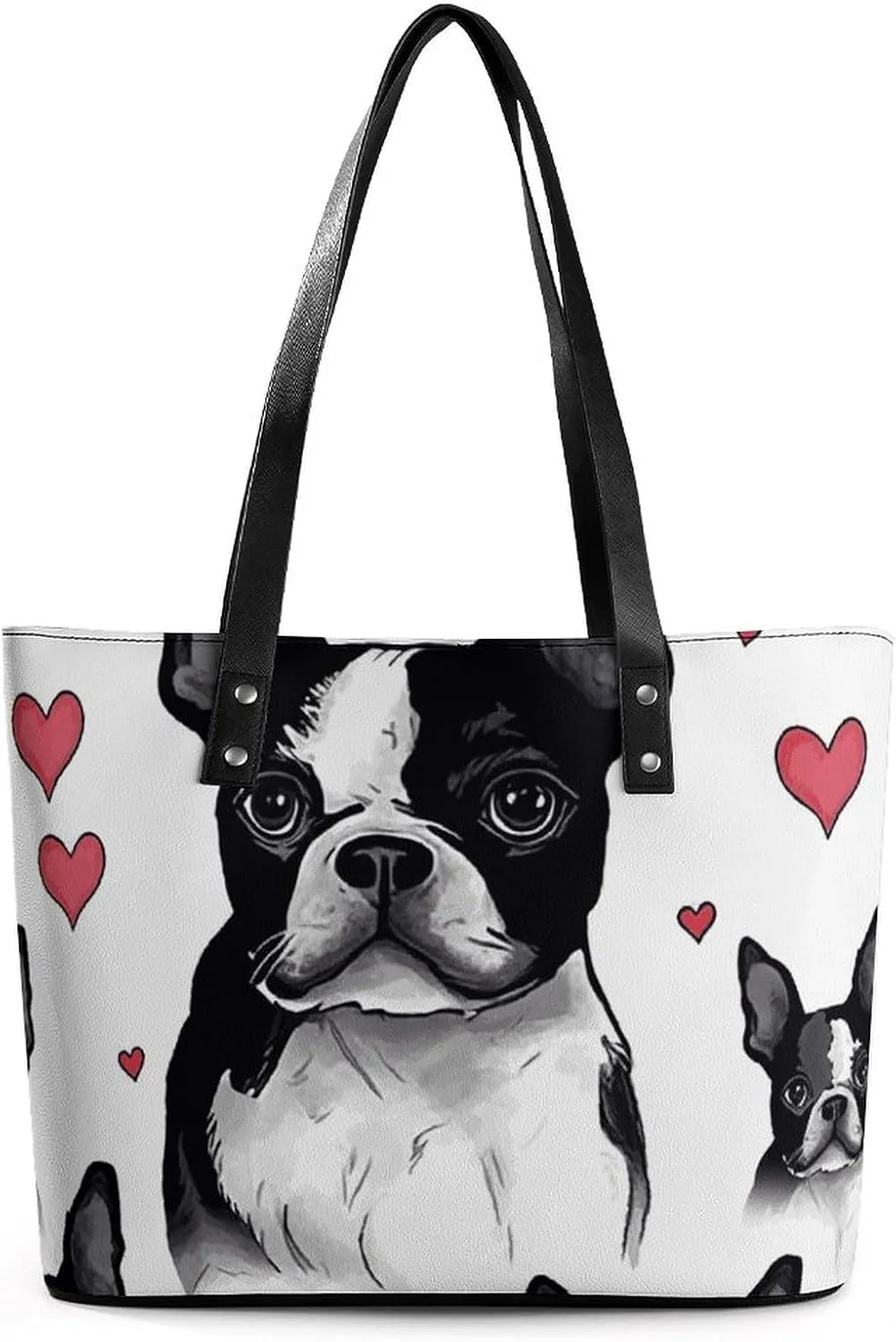 Boston Terrier Dog Leather Lady's Handbag Crossbody Purse for Women Ladies Soft Shoulder Bag Medium Roomy Handbag Fashion Tote Top Handle Satchel