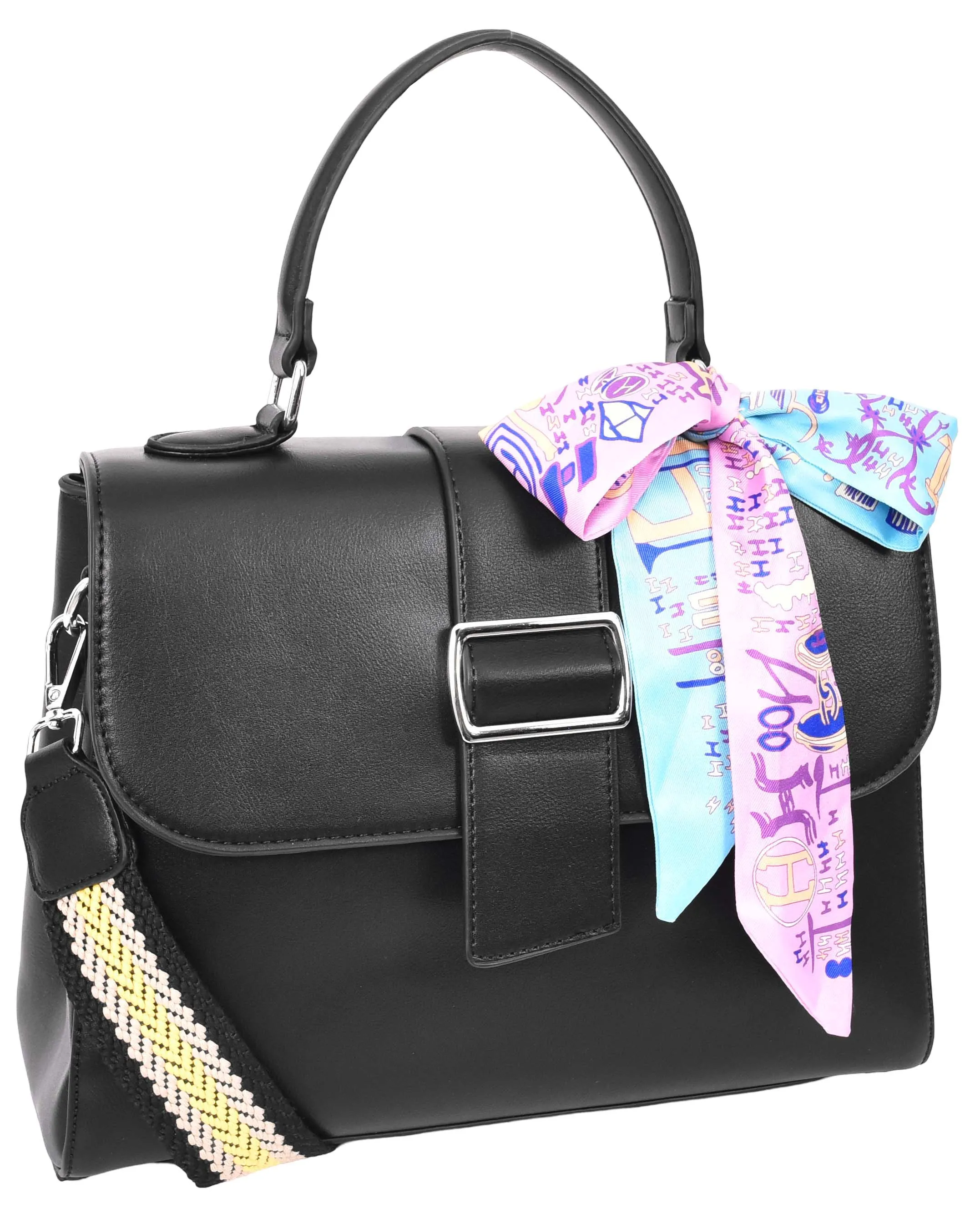 Brielle Women's Faux Leather Classic Satchel Style Handbag Black