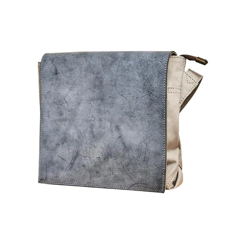 Canvas Leather Mens Small Navy Side Bag Canvas Square Messenger Bags Canvas Travel Courier Bags for Men