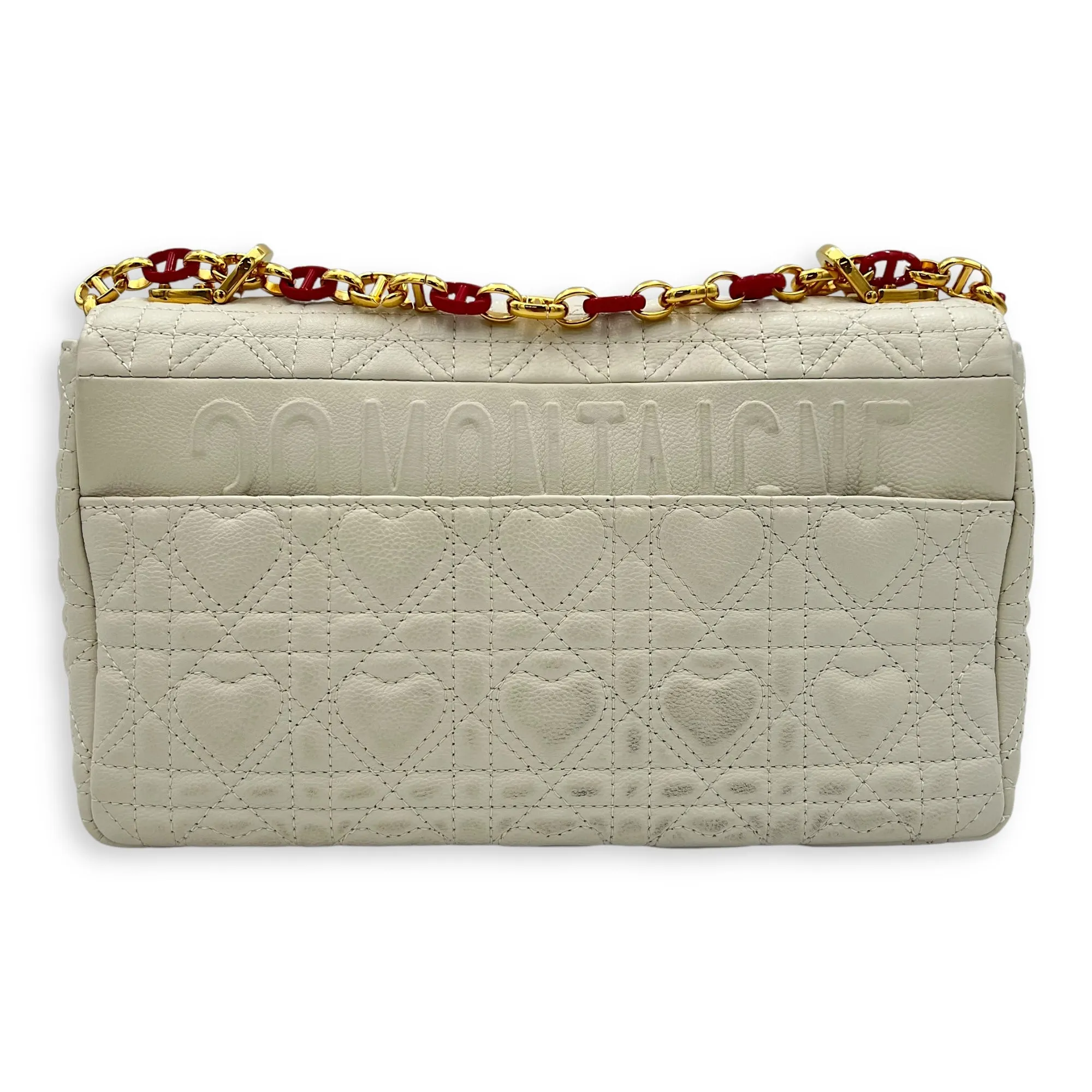 Caro Medium White Crossbody Bag in Calfskin, Gold hardware