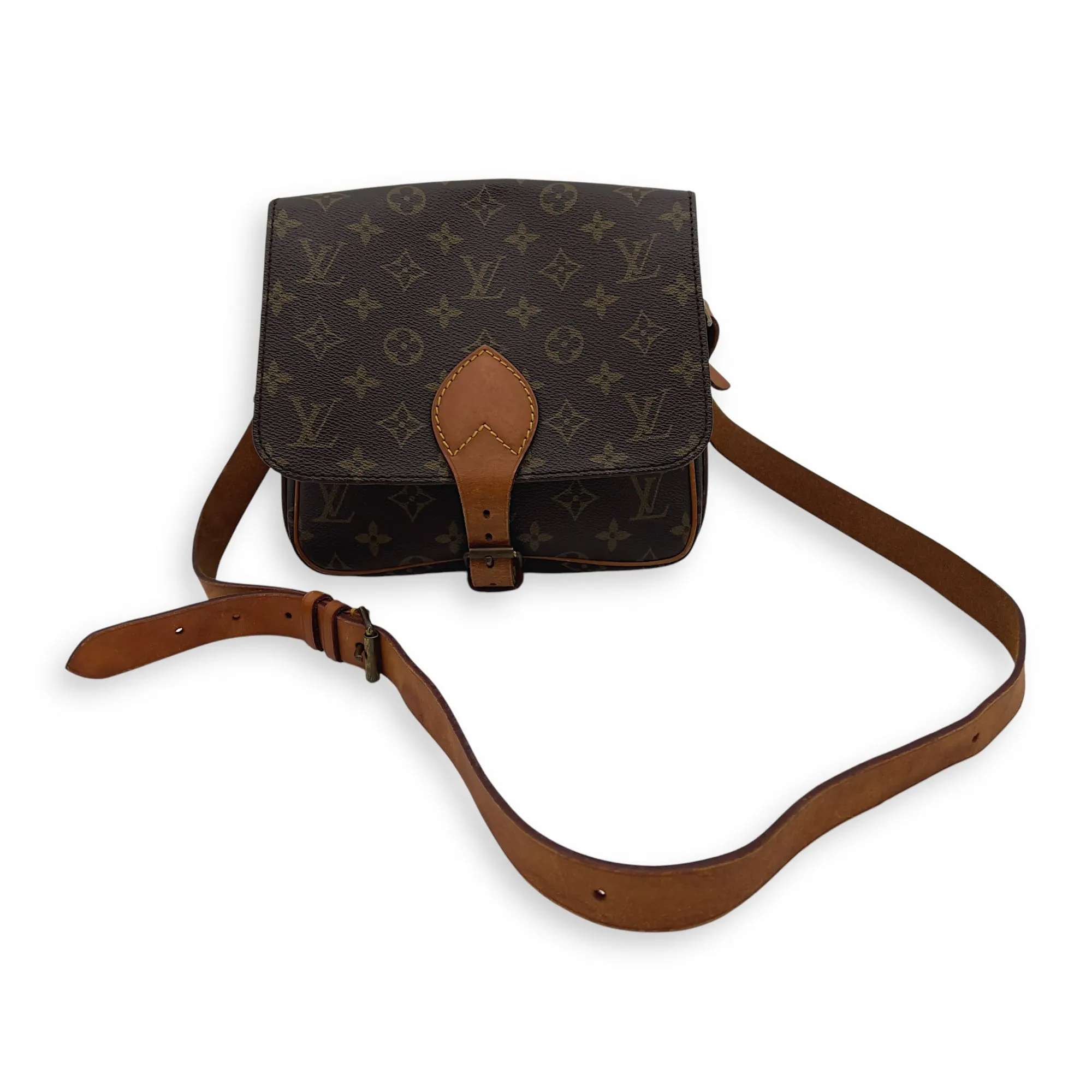 Cartesiere Crossbody Bag Brown in Monogram Coated Canvas, Gold hardware