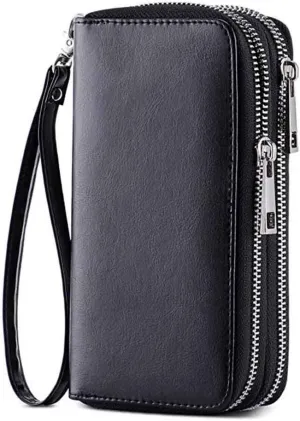 Cellphone Wallet for Women Dual Zipper Long Purse with Removable Wristlet