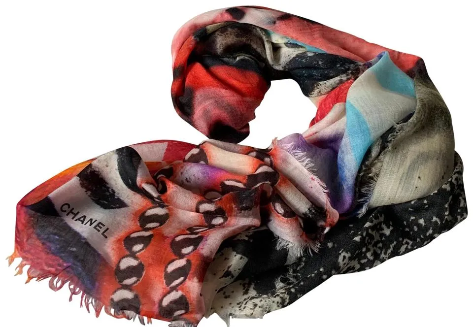 Chanel Graffiti Rare Cashmere Stole Scarf/Wrap