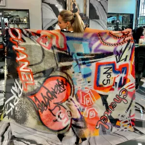 Chanel Graffiti Rare Cashmere Stole Scarf/Wrap