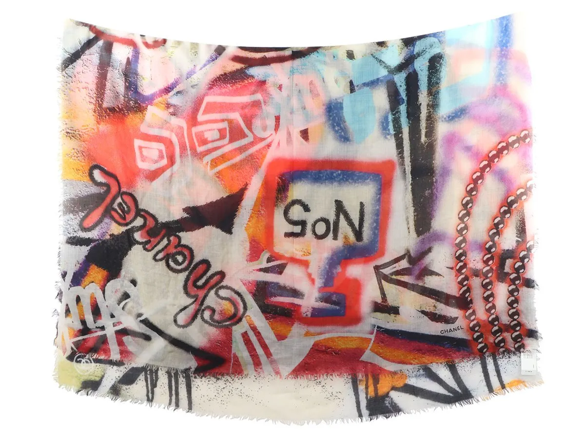 Chanel Graffiti Rare Cashmere Stole Scarf/Wrap