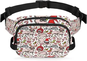 Christmas Dogs Sugar Fanny Pack Durable with Adjustable Belt Main Zippered Pocket Lightweight Waterproof Belt Bag for Travel Sports Workout Hiking Phone Bag