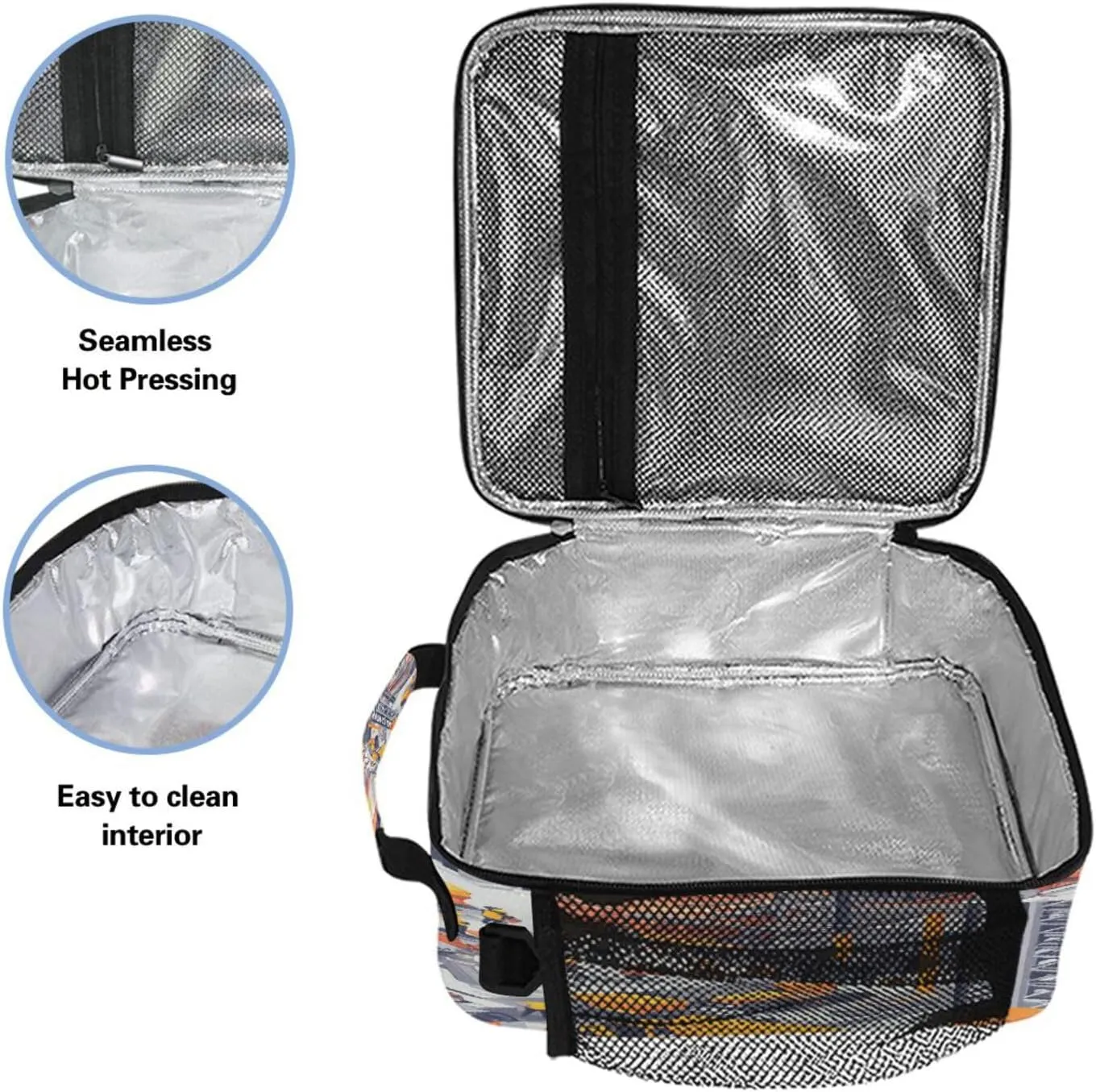 Cooler Tote Bag Zip Pockets Insulated Tote Bag with buckle for School College Construction Scene Concrete Mixer Truck