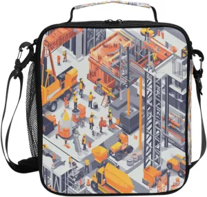 Cooler Tote Bag Zip Pockets Insulated Tote Bag with buckle for School College Construction Scene Concrete Mixer Truck