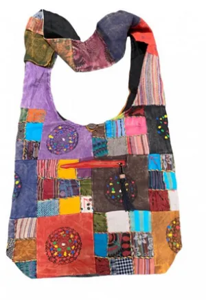 Cotton Patchwork Blocky Colorful Flower Mandala Print Bag