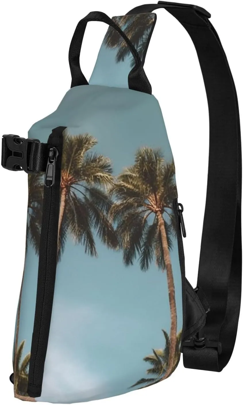 Crossbody Sling Backpack Tall Tropical Palm Trees Sling Bag for Women Men Chest Bag Fashion Waist Bag Adjustable Fanny Pack