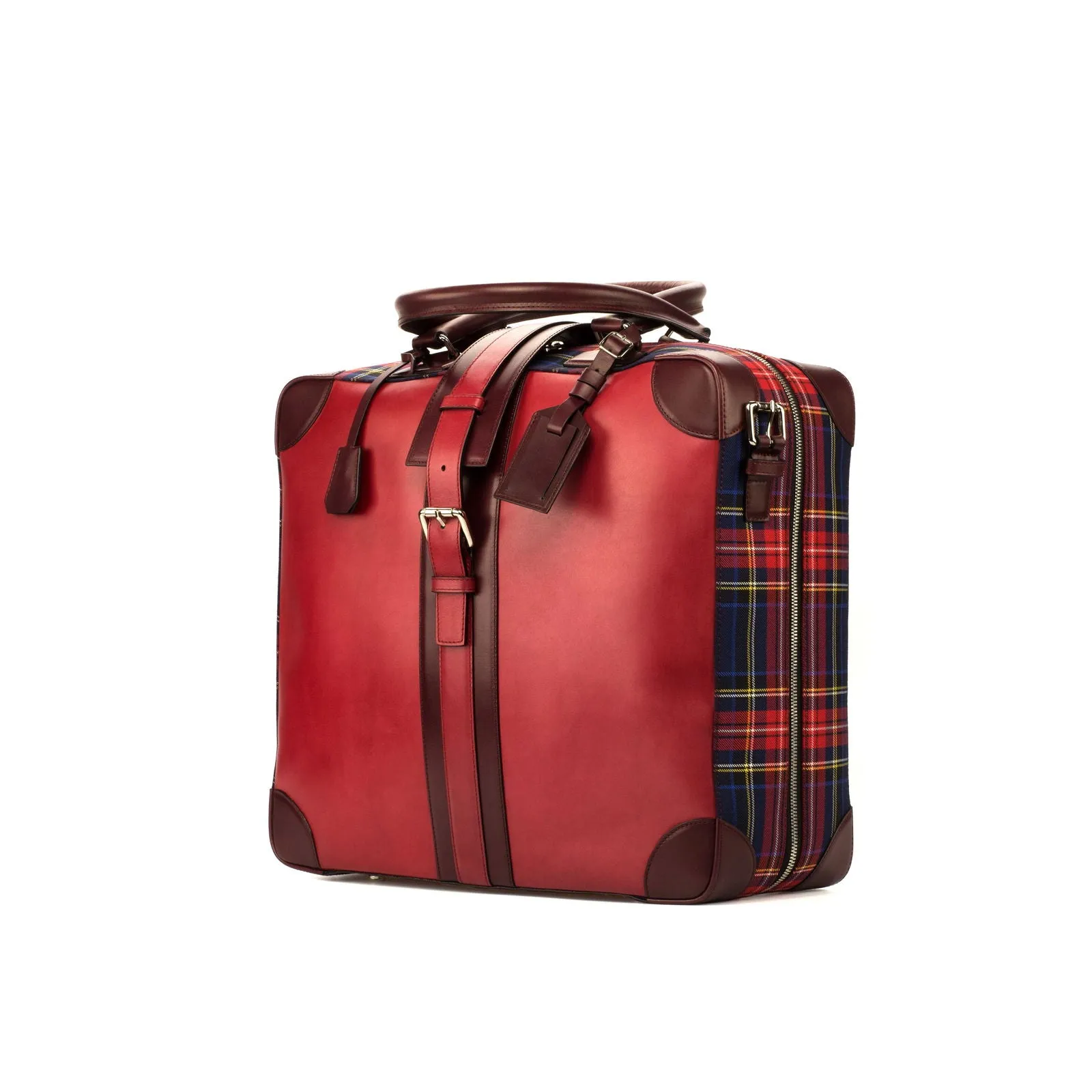 Custom Travel Tote Bag Leather Blue Burgundy 3599