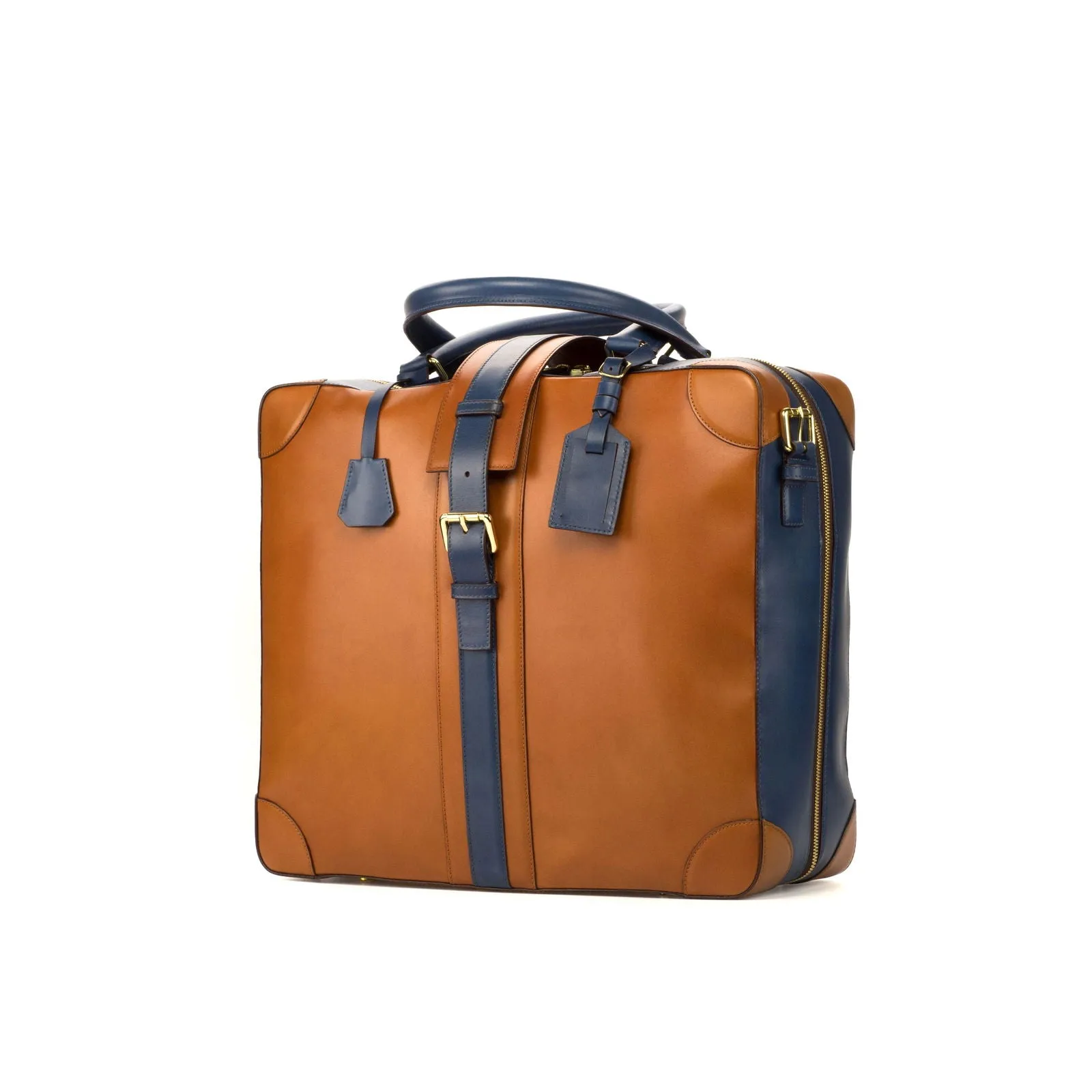 Custom Travel Tote Bag Leather Brown Blue 3600