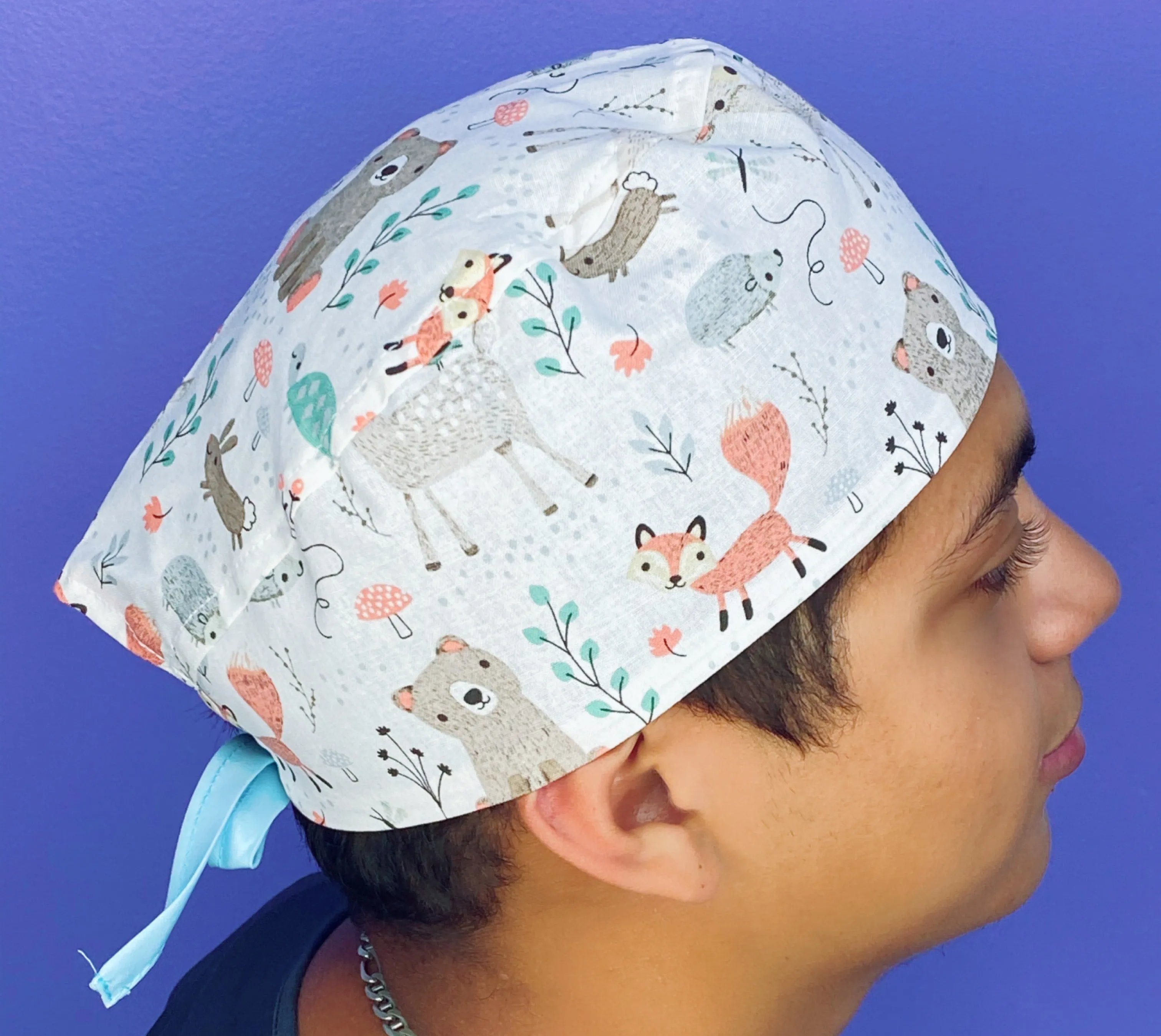 Cute Baby Forest Animals on White Unisex Animal Scrub Cap