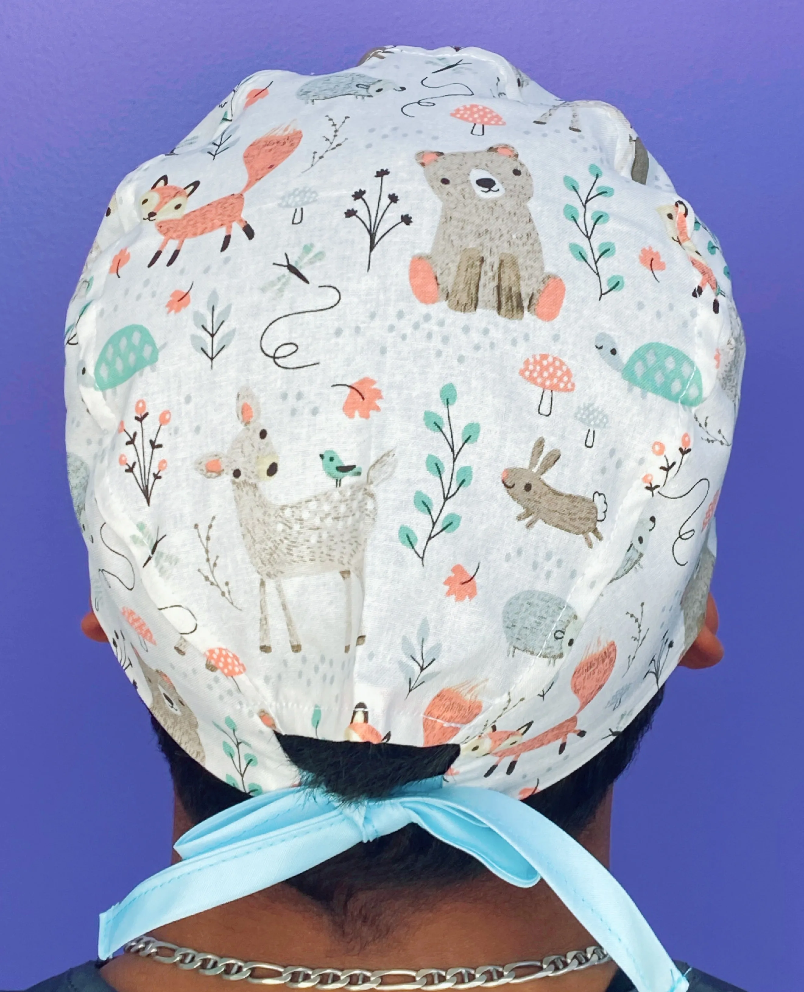 Cute Baby Forest Animals on White Unisex Animal Scrub Cap